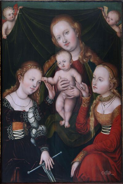 Maria mit stehendem Kind und den hll. Katharina und Dorothea