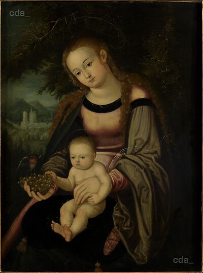 Madonna mit Kind, Weintraube und Vogel [recto], Beweinung Christi [verso]