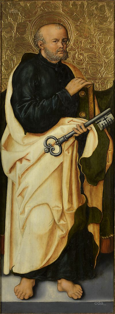 Retabel der hl. Barbara aus dem Zisterzienserkloster in Osek [linker Flügel]: Hl. Petrus [recto], Hl. Rochus [verso]