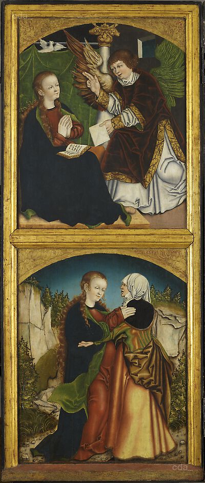 Želina Altarpiece [left movable wing]: Annunciation and Visitation of Mary [recto], St Wenceslaus [verso]