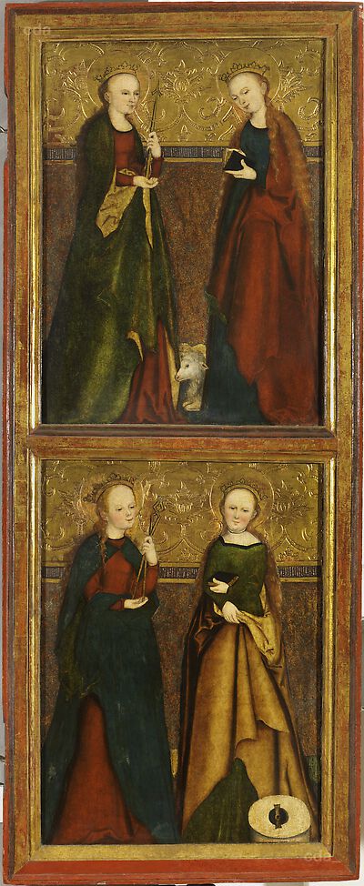 St Ursula, Agnes, Apolonia and Christine [recto], St Sigismund [verso] (right wing of the so-called Altarpiece of Litomerice)
