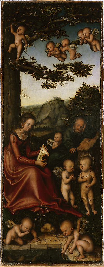 The Holy Family surrounded by Angels [the left wing of a Lady Altar]