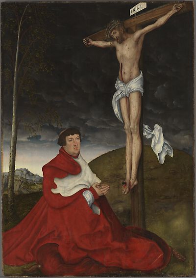 Cardinal Albrecht of Brandenburg in front of the Crucified Christ