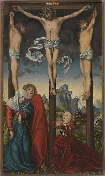 Christus am Kreuz zwischen den beiden Schächern