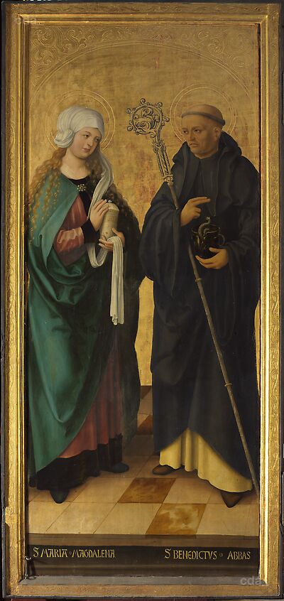 Lehniner Retabel [linker Flügel]: Maria Magdalena, Hl. Benedikt [recto]; Hl. Gregor, Hl. Ambrosius [verso]