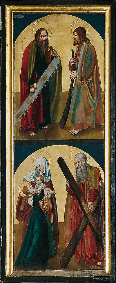 Retabel von Kade [innerer, beweglicher Flügel, rechts]: Hl. Simon, Hl. Judas, Hl. Andreas und Anna Selbdritt (recto); Hl. Ursula, Hl. Georg, Hl. Christophorus, Hl. Agnes (verso)