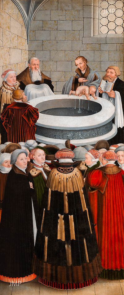 Reformation altarpiece: The Baptism (recto), The Brazen Serpent (verso) [left wing]