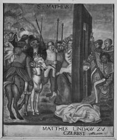 Marter des heiligen Matthäus aus dem Zyklus von 53 Werken für die Emporenbrüstung der ehem. Marienkirche in Dessau