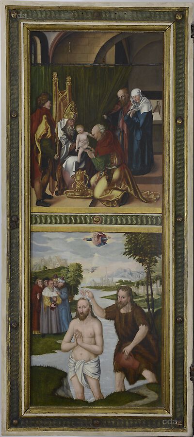 Retabel of the Vineyard from the Franciscan church, Salzwedel [left wing]: Circumcision and Baptism of Christ [recto]; Portrait of Martin Luther [verso]