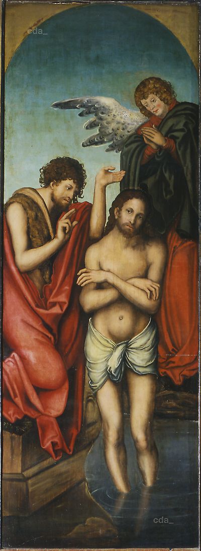 Neustädter Retabel [linker Flügel]: Taufe Christi [recto] Christus beim Abschied von Maria [verso]
