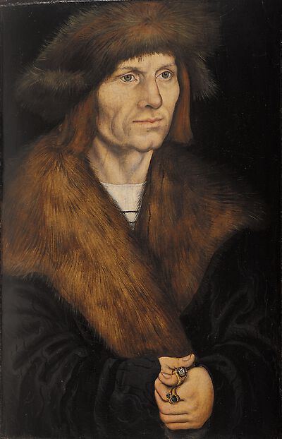 Portrait of a clean-shaven man with a fur hat and fur collar [Recto]