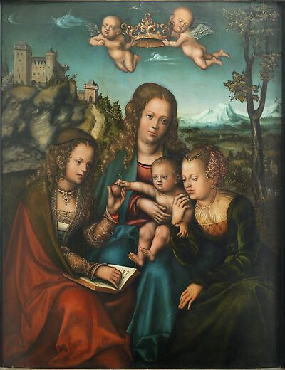The Virgin flanked by two female saints