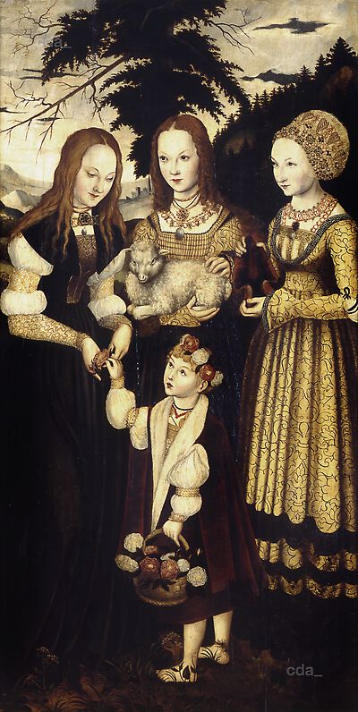 Die Heiligen Dorothea, Agnes und Kunigunde [Kopie des Katharinenretabels von 1506, Innenseite des linken Flügels]