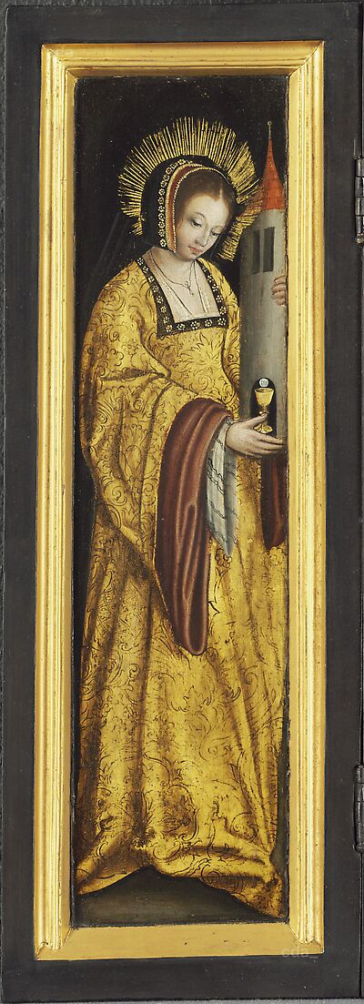 Portable Altarpiece belonging to Landgrave Wilhelm II. of Hesse and Anna of Mecklenburg: St Barbara [left wing]