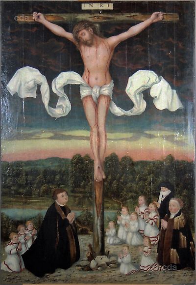 The Crucifixion with donor and family