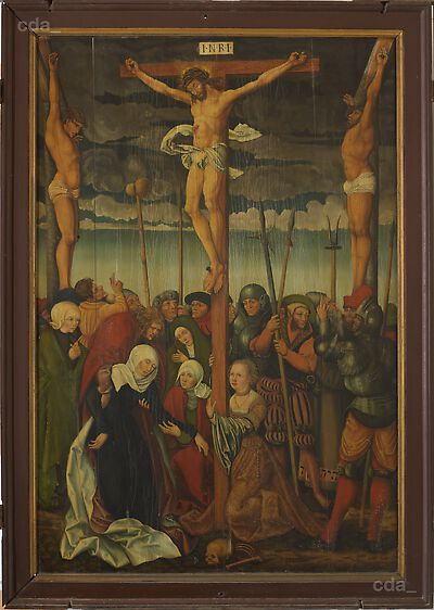Flügelaltar mit der Familie des Melchior Irmisch (?) [Mitteltafel]: Kreuzigung Christi