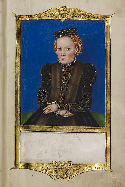 Portrait of Margarethe of Carlowitz [from the Nikolaus of Ebeleben bible, Libri in membr. impr. fol. 14, IIr]
