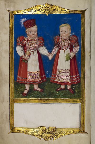 Portrait of Georg (?) and Katharina (?) of Ebeleben [from the Nikolaus of Ebeleben bible, Libri in membr. impr. fol. 15, IIIv]