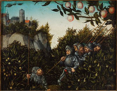 Knights in landscape [fragment]