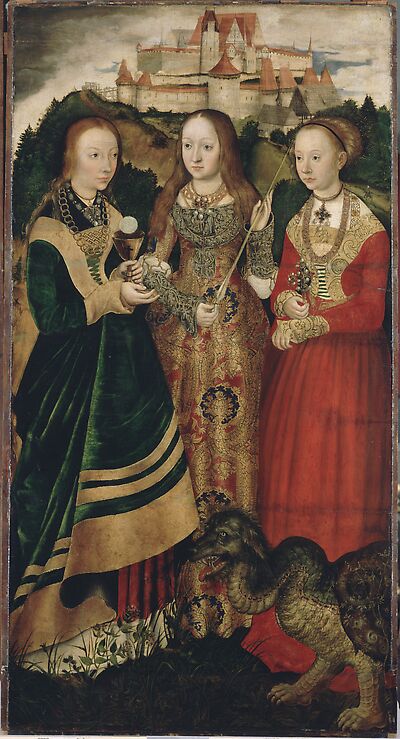 Altarpiece with the Martyrdom of St Catharine: St Barbara, St Ursula, St Margaret [right wing, recto]