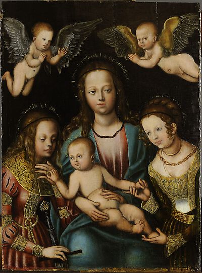 Virgin with child and St Catherine and St Barbara