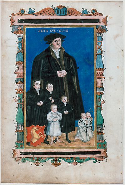Portrait of N. N. Stähelin von Nördlingen with six children, from the so-called family register(?)