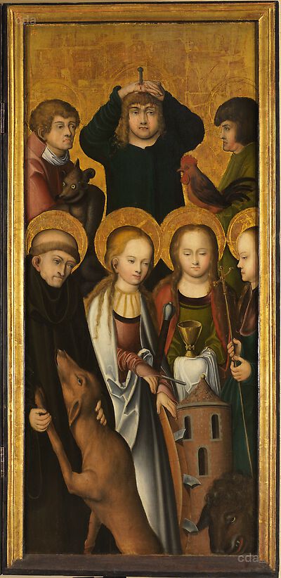 Altarpiece of the Virgin and Child with St Anne [right wing]: The Fourteen Helpers in Need