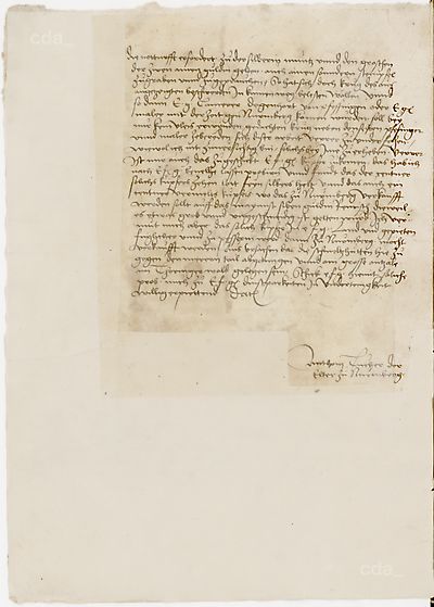 Anton Tucher der Ältere schreibt aus Nürnberg an Friedrich den Weisen wegen der Herstellung von verschiedenen Stempeln zur Münzprägung. Da es Probleme bei der Fertigung des Stempelbildes gibt, wird gebeten Cranach nach Nürnberg kommen zu lassen.