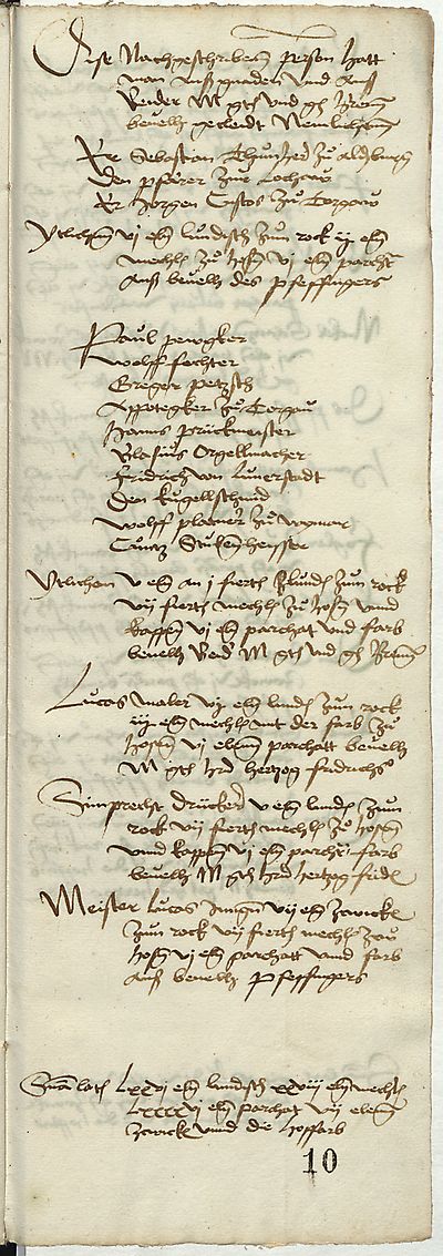 A tailor's invoice from the electoral Saxon Court for summer garments made in 1506, among others for Lucas Cranach and his sons.