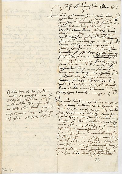 Duke Johann Friedrich of Saxony writes from captivity to his scribe Hans Rudolf in Weimar with instructions regarding various materials. He orders his scribe to ensure that in accordance with the regulations of the Reichsmünz (Reichsmünzordnung) the mint master in Saalfeld mint the mandatory number of smaller nominal values (heller, pfennig and groschen), that were indispensable in the daily lives of the population. There seems to have been a misunderstanding between the duke and his scribe regarding the paintings.