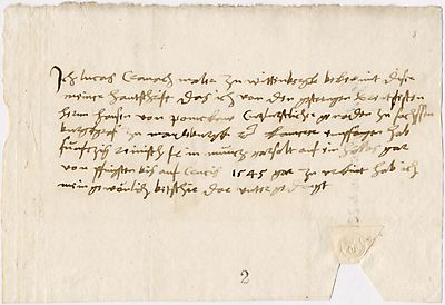 Lucas Cranach invoiced the treasurer Hans von Ponickau for his biannual payment for the period from Whitsuntide to St Crucis, which was paid at Michaelmas 1545.