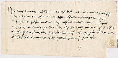 Lucas Cranach quittiert auf dem Ostermarkt in Leipzig 50 Gulden Sold für ein halbes Jahr.