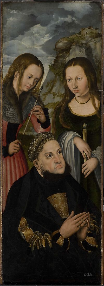 The Elector Frederic the Wise of Saxony (1463-1525) with the Saints Ursula (left) and Genevieve (right)