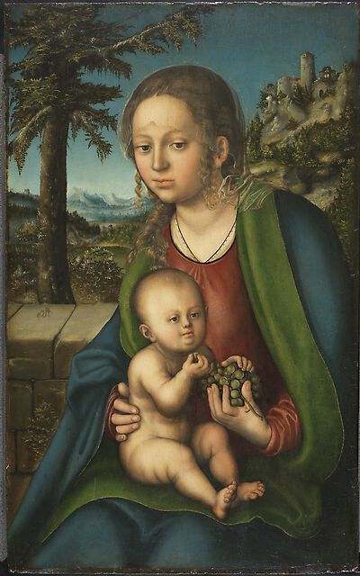 Die Madonna und Kind mit Trauben