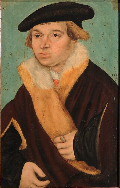 Bildnis eines bartlosen jungen Mannes in Schaube mit hellem Pelzkragen