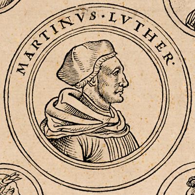Martin Luther als Augustinermönch im Ordenshabit, mit Doktorhut, Brustbild im Rund nach rechts