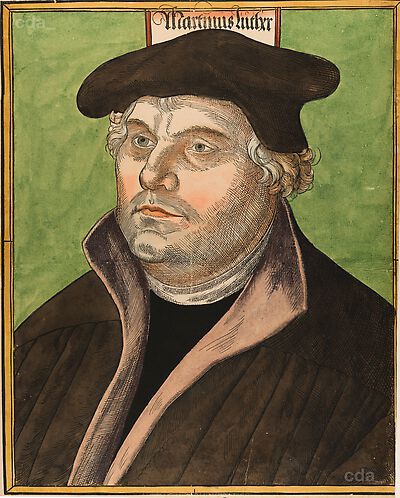 Martin Luther with beret and cloak, bust-length, facing left