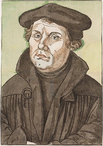 Martin Luther with beret and cloak, half-length, facing left