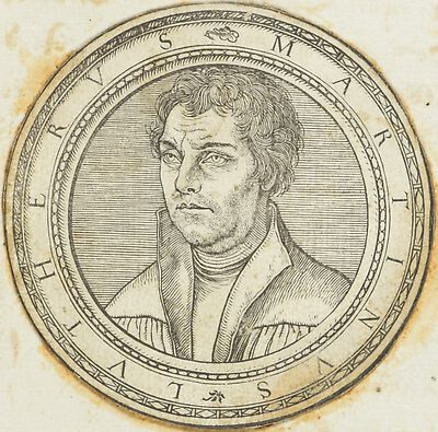 Martin Luther mit Schaube, Bruststück nach links gewandt, Rundbildnis mit Inschrift