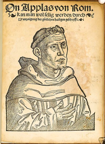 Martin Luther als Augustinermönch im Ordenshabit, Halbfigur nach rechts gewandt, mit Buch