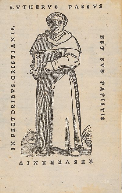 Martin Luther als Augustinermönch im Ordenshabit, Ganzfigur, stehend, frontal, mit Buch