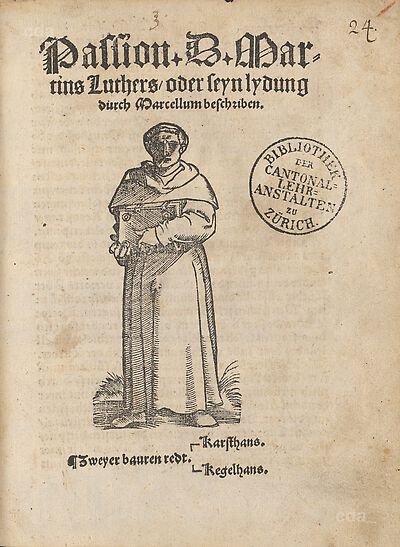 Martin Luther als Augustinermönch im Ordenshabit, Ganzfigur, stehend, frontal, mit Buch