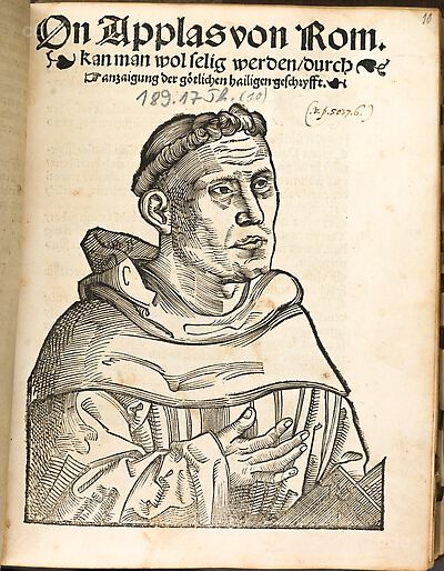 Martin Luther als Augustinermönch im Ordenshabit, Halbfigur nach rechts, mit Buch