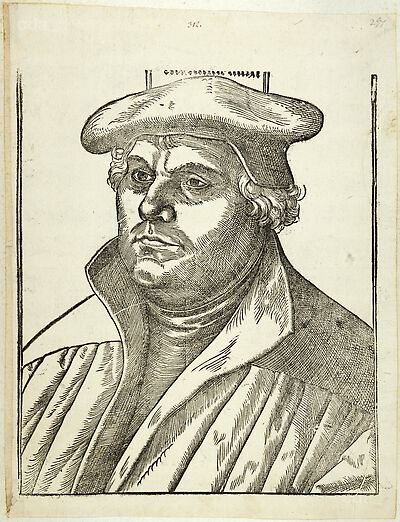 Martin Luther mit Schaube und Barett, Brustbild, nach links