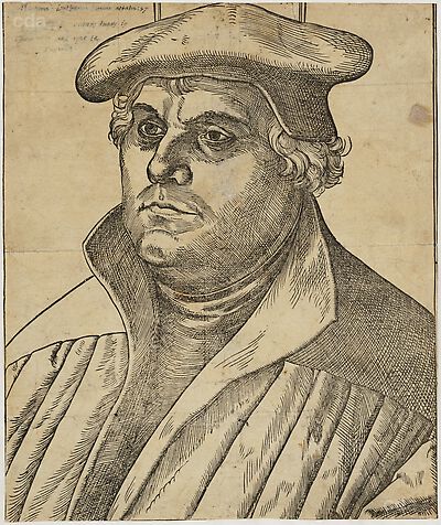 Martin Luther mit Schaube und Barett, Brustbild, nach links