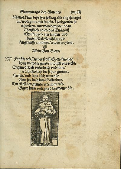 Martin Luther als Augustinermönch im Ordenshabit, Ganzfigur, stehend, leicht nach rechts, mit Buch