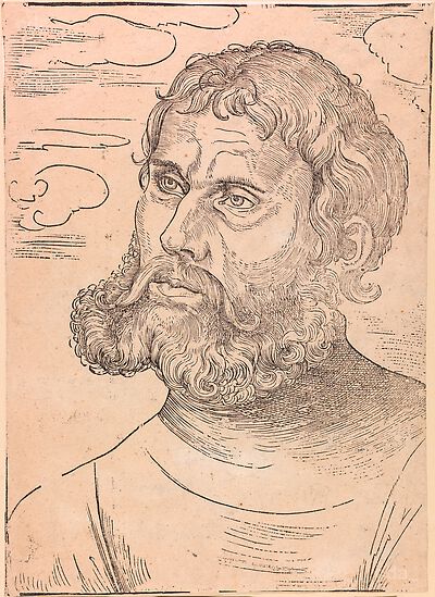 Martin Luther als „Junker Jörg“, Brustbild nach links, vor Wolken