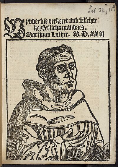 Martin Luther als Augustinermönch im Ordenshabit, Halbfigur nach rechts gewandt, mit Buch