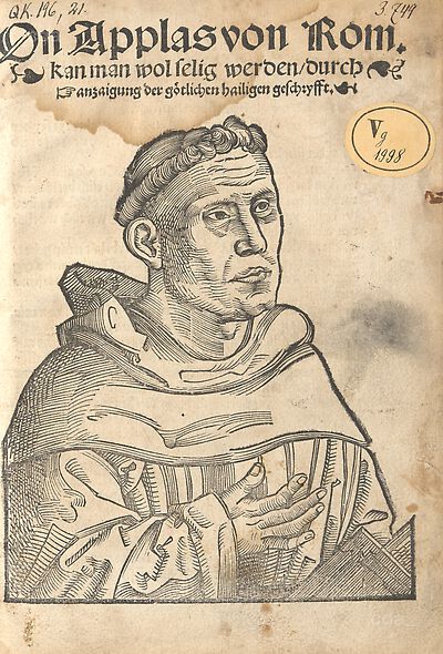 Martin Luther als Augustinermönch im Ordenshabit, Halbfigur nach rechts gewandt, mit Buch