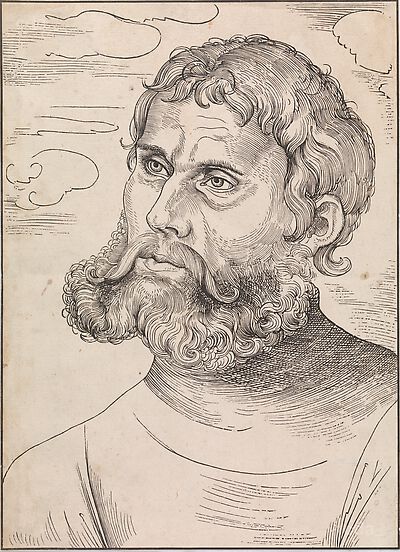Martin Luther als „Junker Jörg“, Brustbild nach links, vor Wolken